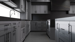 Lakeland II Peppercorn ( Maple | Plain Cut [ Frameless • Satin • Painted ] - 10' X 10' Kitchen Cabinet ) | Assembled In USA