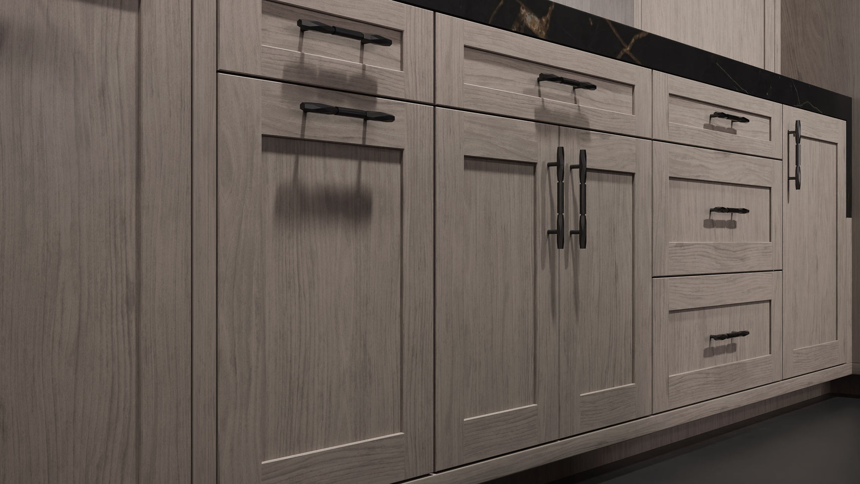 Lakeland II Pewter Cherry ( Cherry | Plain Cut [ Frameless • Satin • Stained ] - 10' X 10' Kitchen Cabinet ) | Assembled In USA