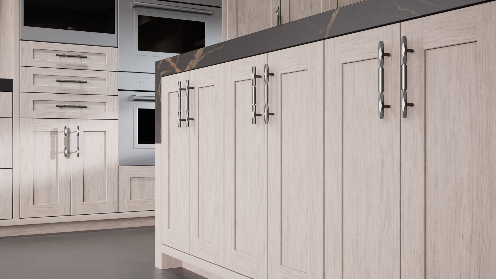 Lakeland II Pewter Cherry ( Cherry | Plain Cut [ Frameless • Satin • Stained ] - 10' X 10' Kitchen Cabinet ) | Assembled In USA