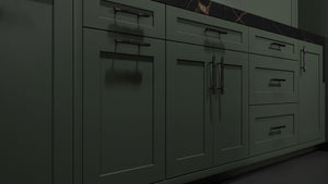 Lakeland II Pewter Green ( Maple | Plain Cut [ Frameless • Satin • Painted ] - 10' X 10' Kitchen Cabinet ) | Assembled In USA