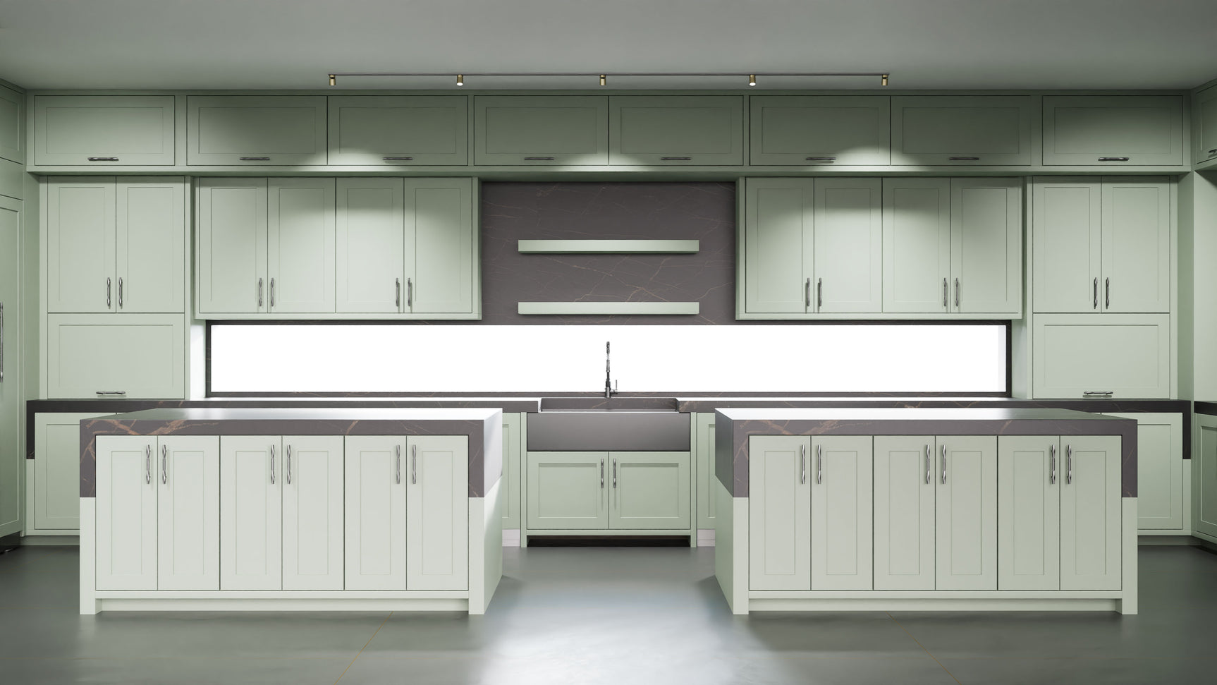 Lakeland II Sage Green ( Maple | Plain Cut [ Frameless • Satin • Painted ] - 10' X 10' Kitchen Cabinet ) | Assembled In USA