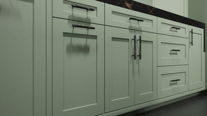 Lakeland II Sage Green ( Maple | Plain Cut [ Frameless • Satin • Painted ] - 10' X 10' Kitchen Cabinet ) | Assembled In USA