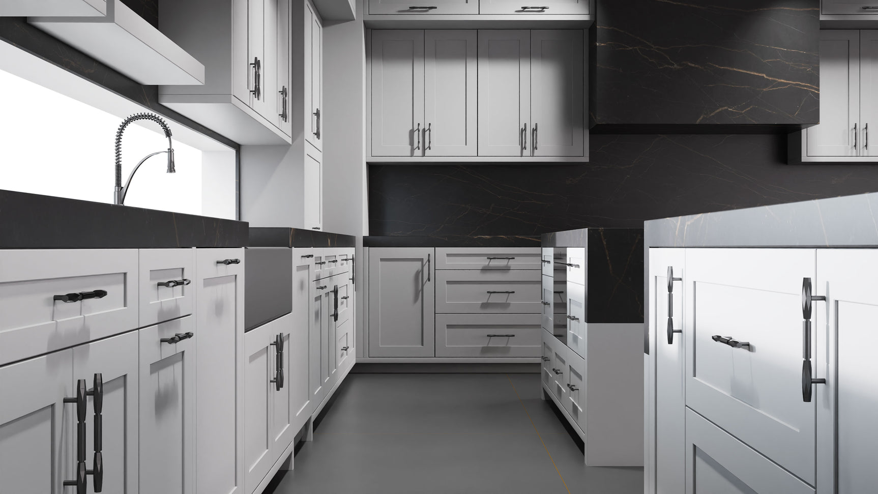 Lakeland II Simply Gray ( Maple | Plain Cut [ Frameless • Satin • Painted ] - 10' X 10' Kitchen Cabinet ) | Assembled In USA