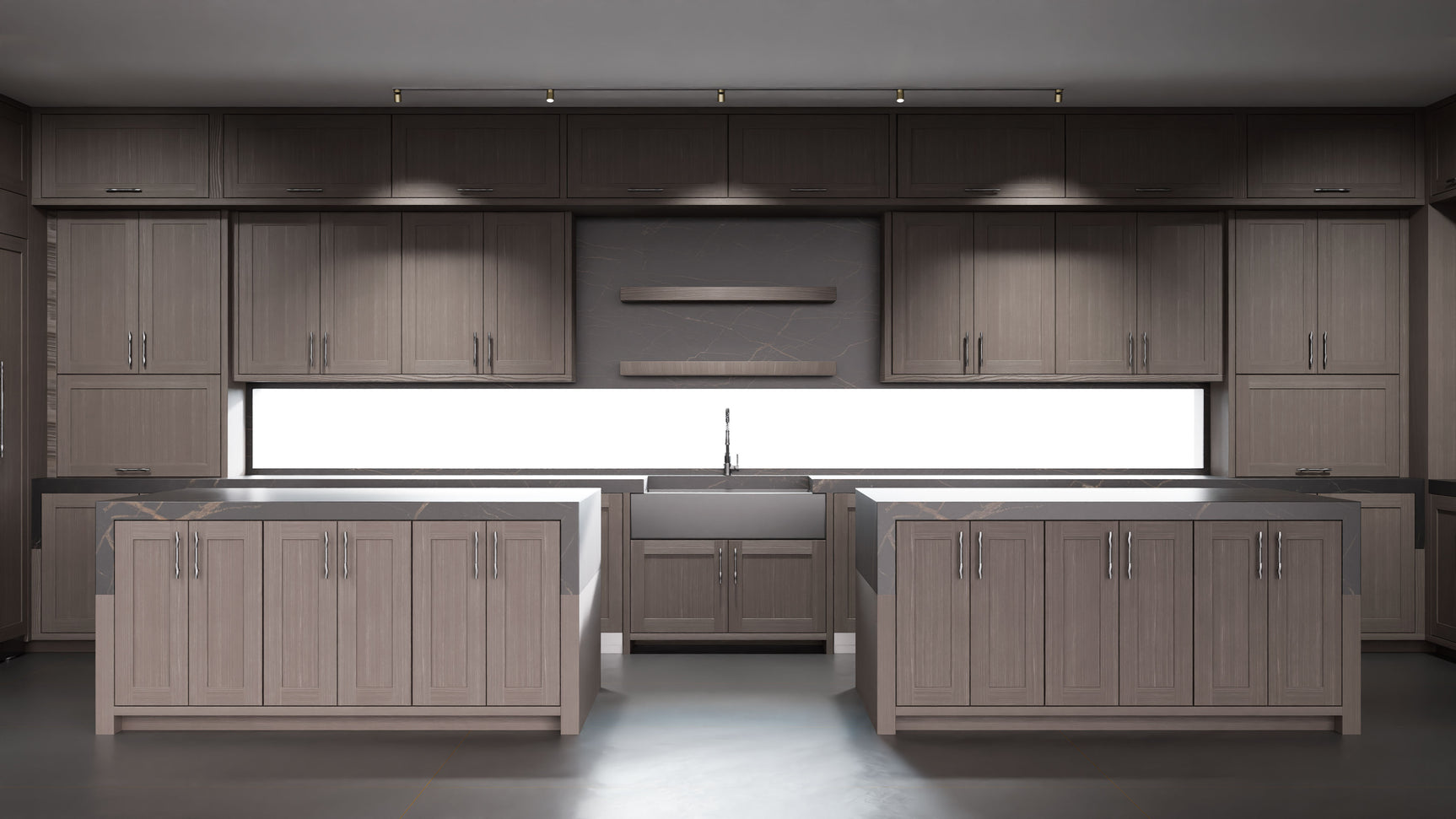 Lakeland II Urban Oak ( White_Oak | Rift Cut [ Frameless • Wire Brushed • Stained ] - 10' X 10' Kitchen Cabinet ) | Assembled In USA