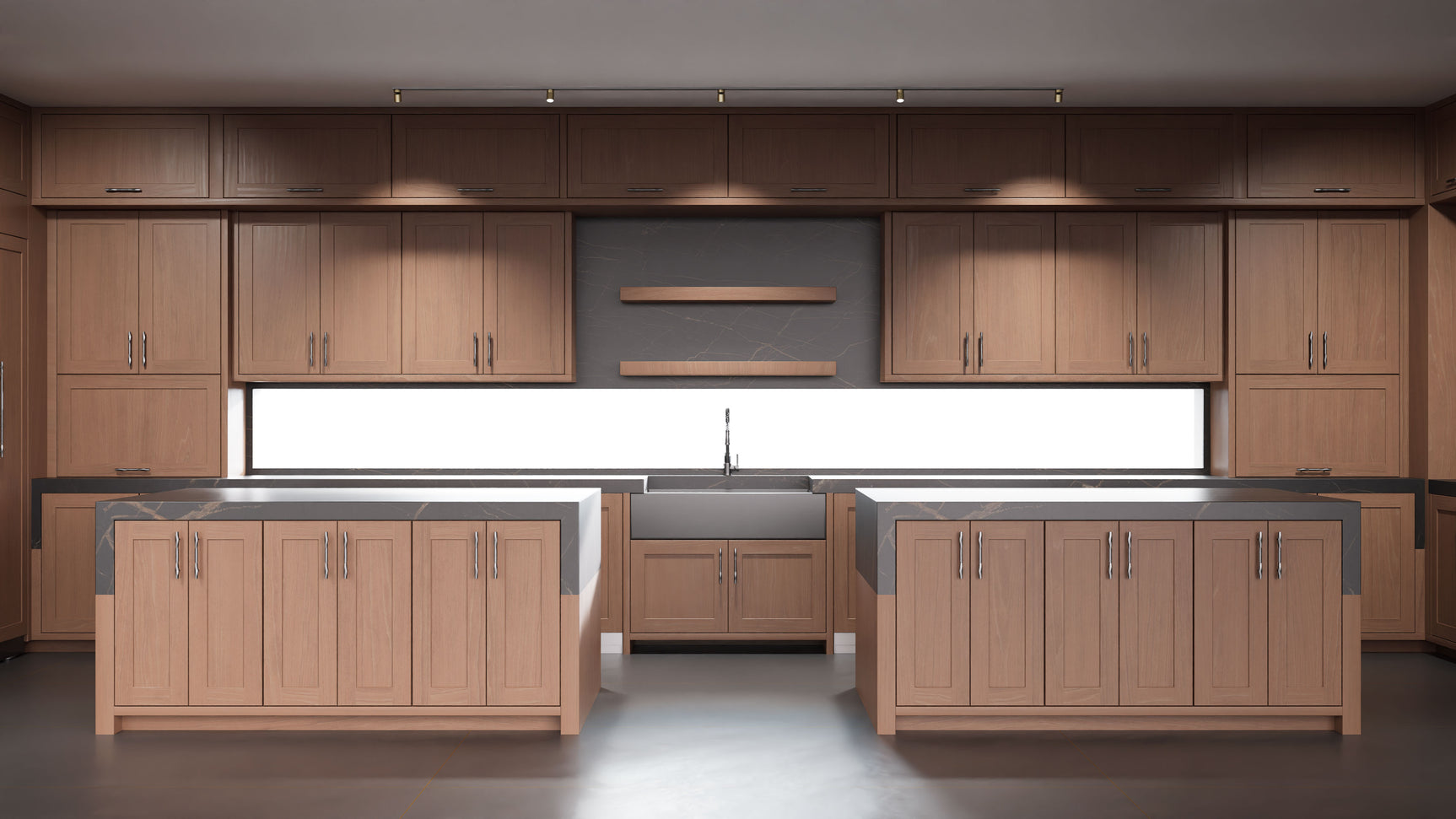 Lakeland II Washed Walnut ( Walnut | Plain Cut [ Frameless • Satin • Stained ] - 10' X 10' Kitchen Cabinet ) | Assembled In USA