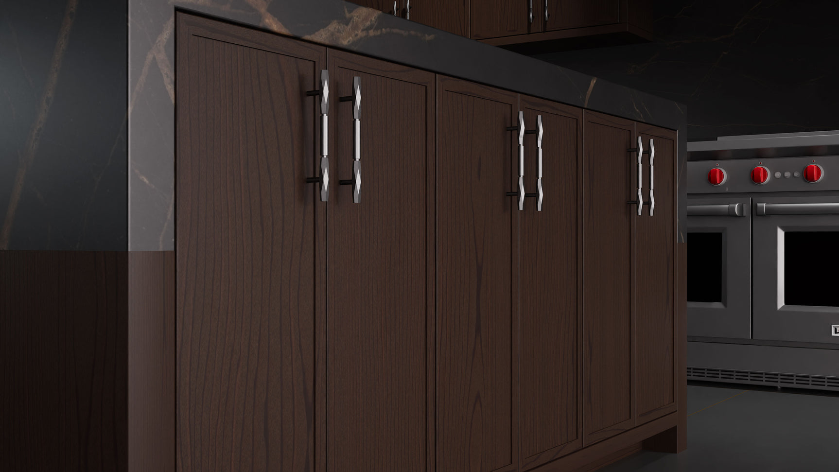 Montauk Cherry Black Walnut ( Cherry | Plain Cut [ Frameless • Satin • Stained ] - 10' X 10' Kitchen Cabinet ) | Assembled In USA