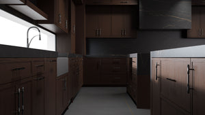 Montauk Cherry Black Walnut ( Cherry | Plain Cut [ Frameless • Satin • Stained ] - 10' X 10' Kitchen Cabinet ) | Assembled In USA