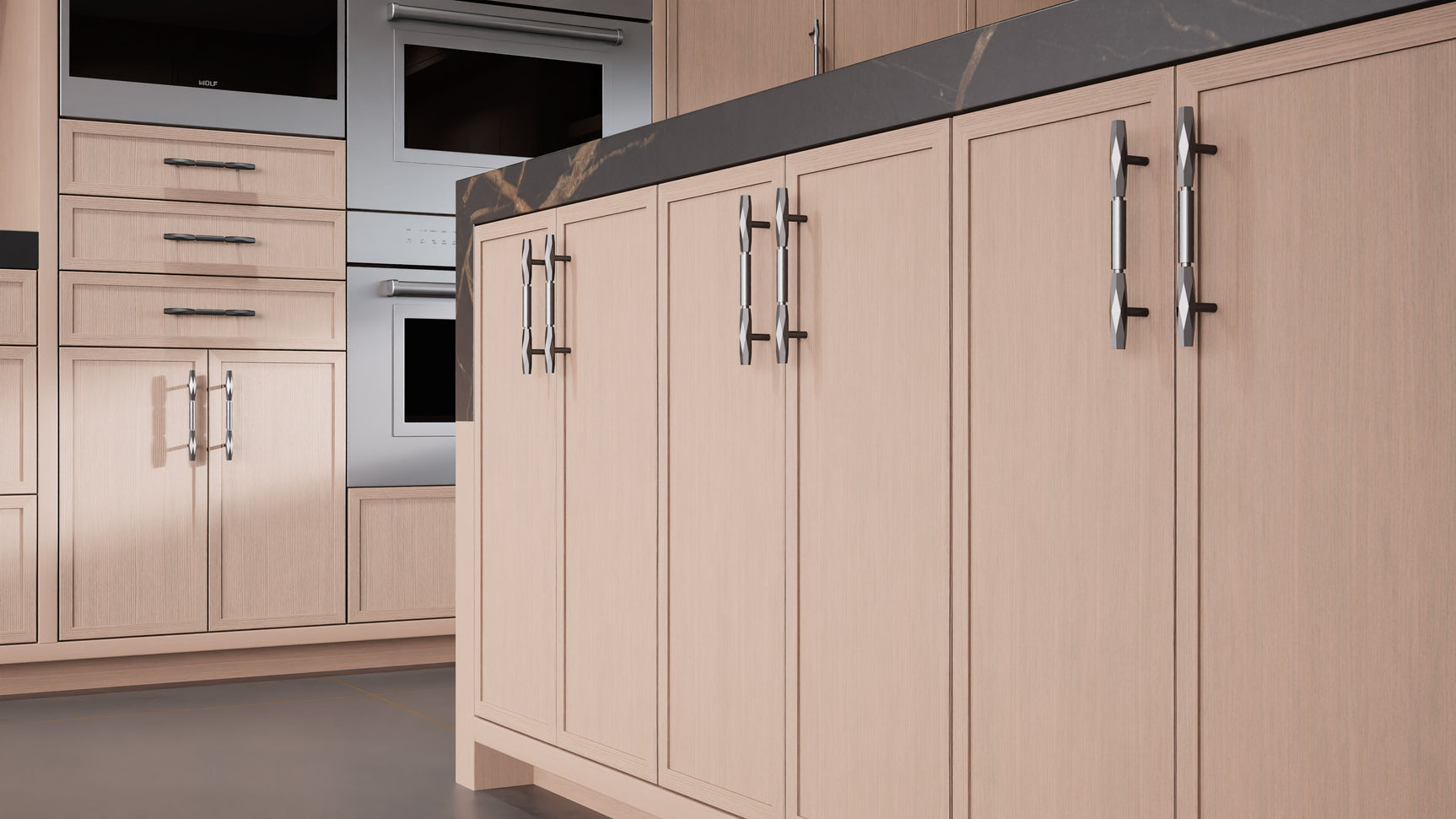 Montauk Dusk Gray Oak ( White_Oak | Rift Cut [ Frameless • Wire Brushed • Stained ] - 10' X 10' Kitchen Cabinet ) | Assembled In USA