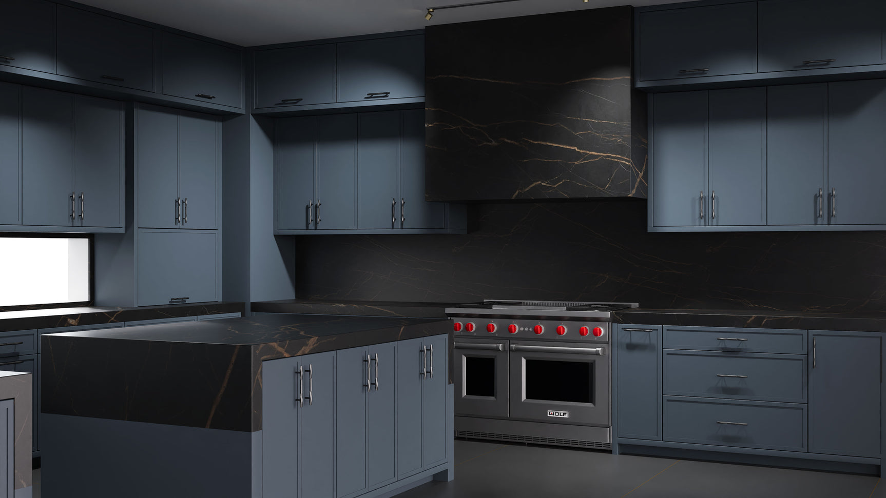 Montauk Midnight Blue ( Maple | Plain Cut [ Frameless • Satin • Painted ] - 10' X 10' Kitchen Cabinet ) | Assembled In USA