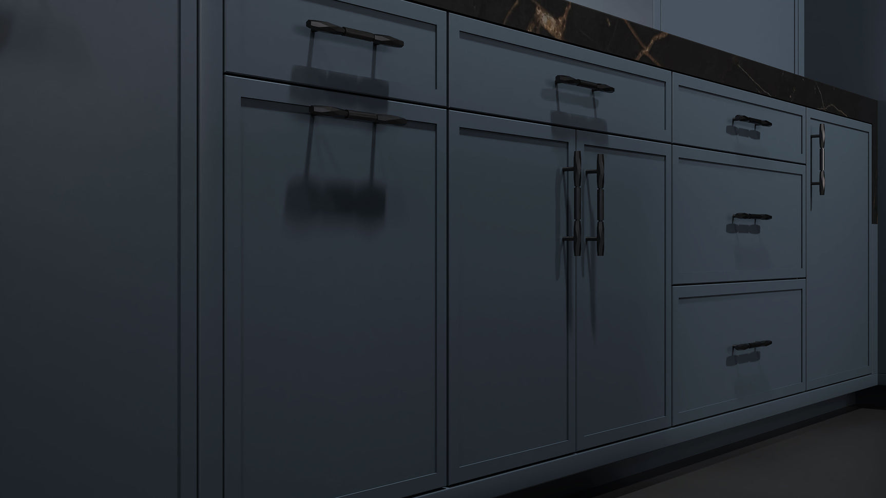 Montauk Midnight Blue ( Maple | Plain Cut [ Frameless • Satin • Painted ] - 10' X 10' Kitchen Cabinet ) | Assembled In USA