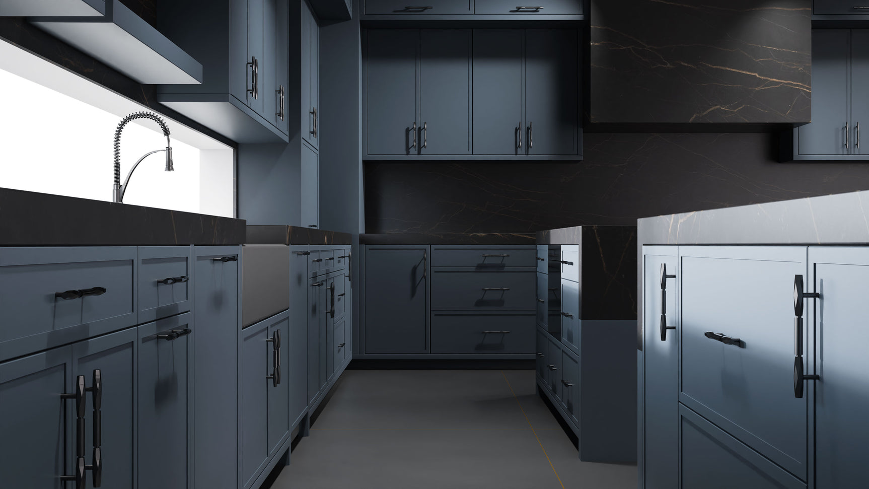 Montauk Midnight Blue ( Maple | Plain Cut [ Frameless • Satin • Painted ] - 10' X 10' Kitchen Cabinet ) | Assembled In USA