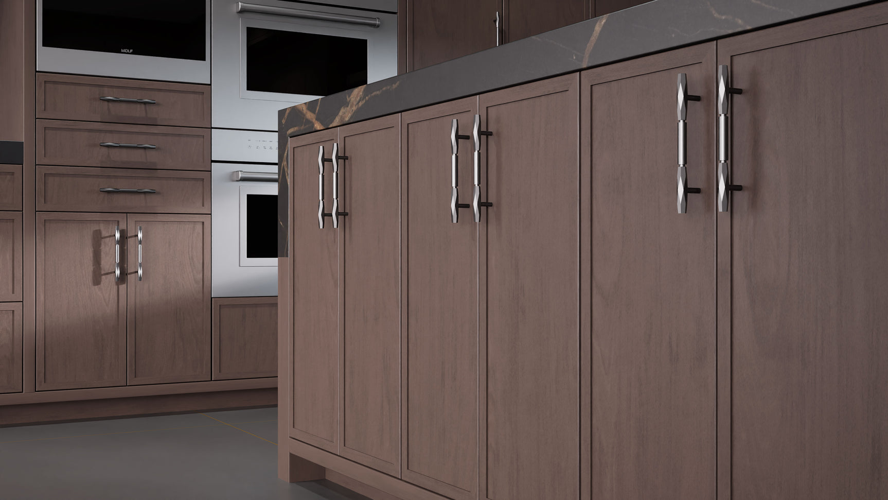 Montauk Misty Gray ( Cherry | Plain Cut [ Frameless • Satin • Stained ] - 10' X 10' Kitchen Cabinet ) | Assembled In USA