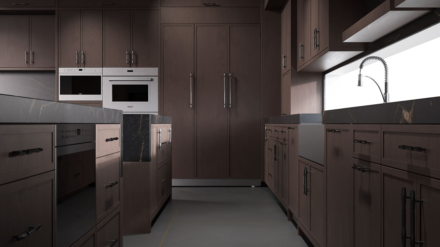 Montauk Misty Gray ( Cherry | Plain Cut [ Frameless • Satin • Stained ] - 10' X 10' Kitchen Cabinet ) | Assembled In USA