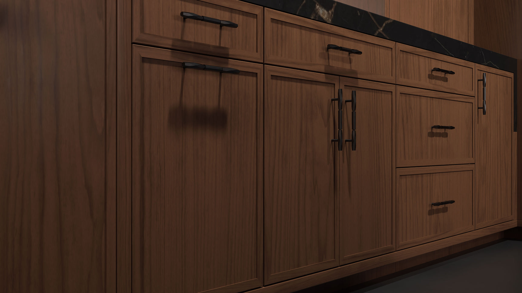 Montauk Natural Walnut ( Walnut | Plain Cut [ Frameless • Satin • Stained ] - 10' X 10' Kitchen Cabinet ) | Assembled In USA