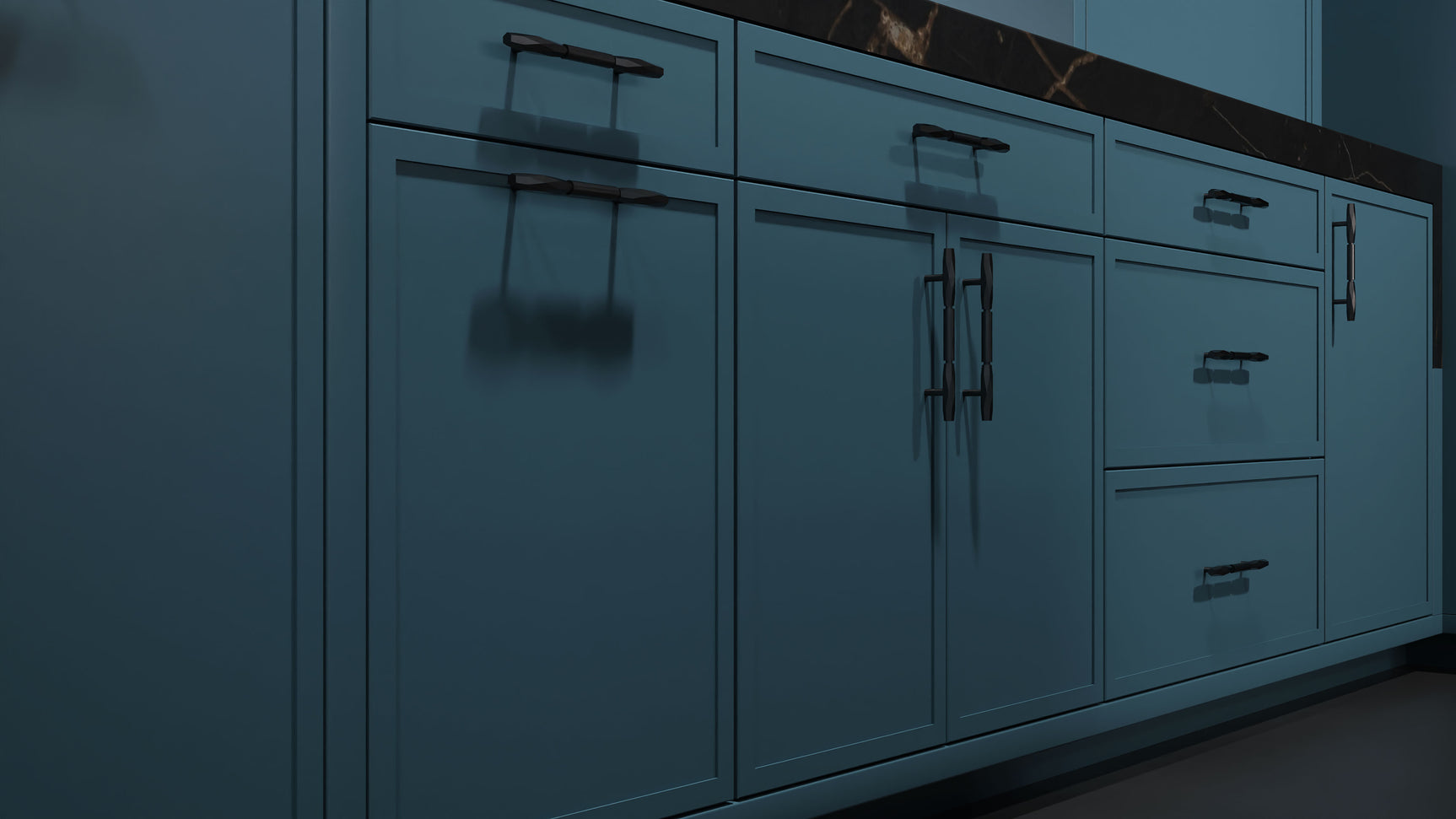 Montauk Oceana Blue ( Maple | Plain Cut [ Frameless • Satin • Painted ] - 10' X 10' Kitchen Cabinet ) | Assembled In USA