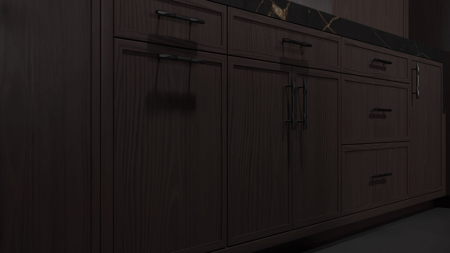 Montauk Onyx Cherry ( Cherry | Plain Cut [ Frameless • Satin • Stained ] - 10' X 10' Kitchen Cabinet ) | Assembled In USA