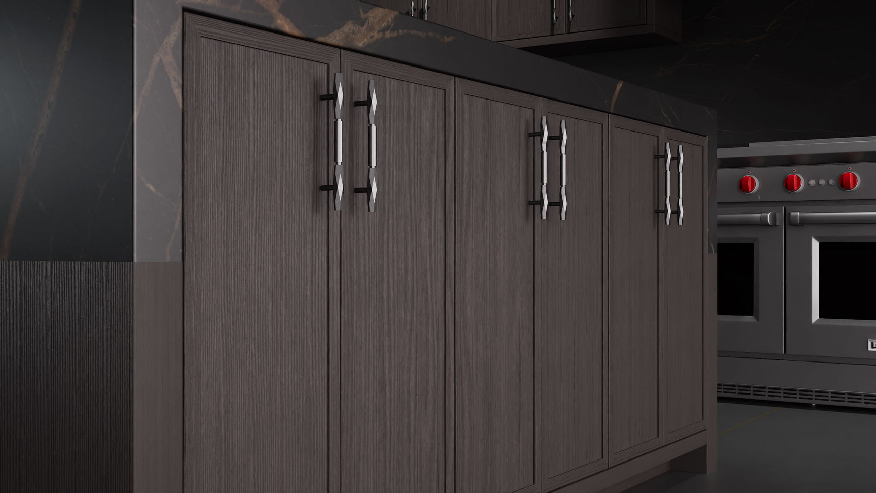 Montauk Onyx Oak ( White_Oak | Rift Cut [ Frameless • Wire Brushed • Stained ] - 10' X 10' Kitchen Cabinet ) | Assembled In USA