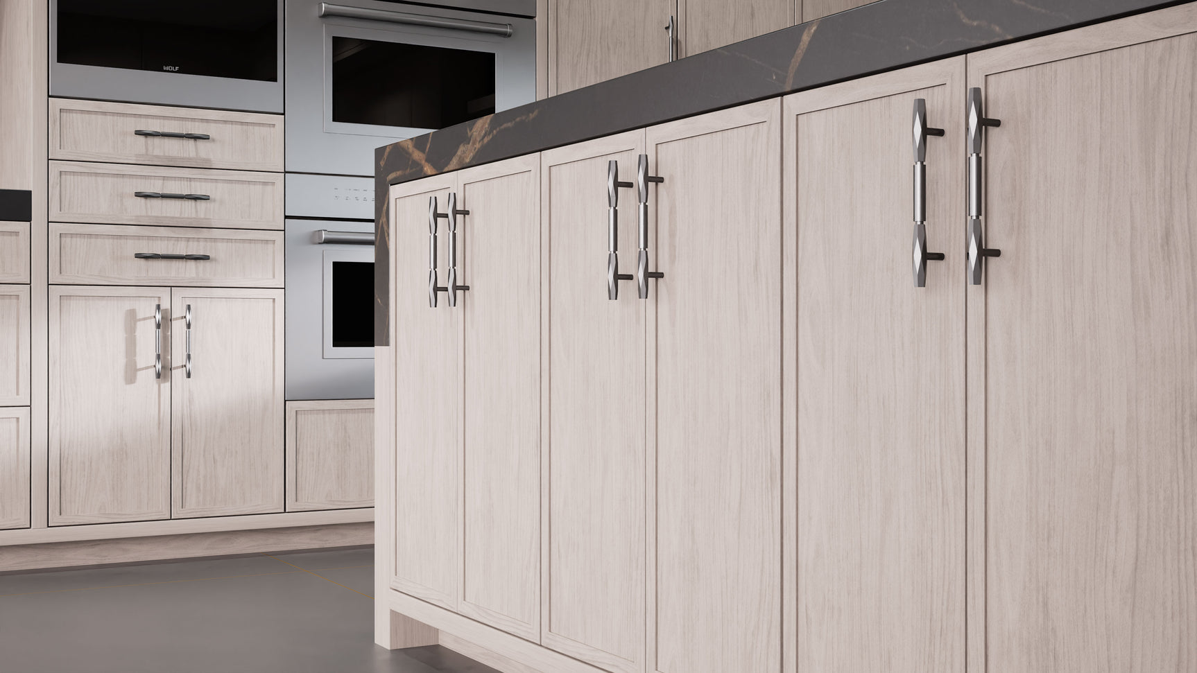 Montauk Pewter Cherry ( Cherry | Plain Cut [ Frameless • Satin • Stained ] - 10' X 10' Kitchen Cabinet ) | Assembled In USA