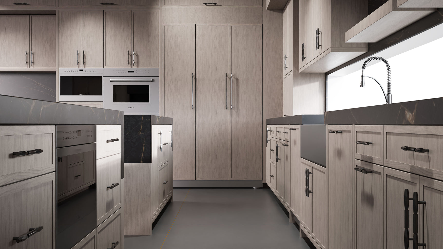 Montauk Pewter Cherry ( Cherry | Plain Cut [ Frameless • Satin • Stained ] - 10' X 10' Kitchen Cabinet ) | Assembled In USA