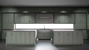 Montauk Pewter Green ( Maple | Plain Cut [ Frameless • Satin • Painted ] - 10' X 10' Kitchen Cabinet ) | Assembled In USA