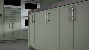 Montauk Pewter Green ( Maple | Plain Cut [ Frameless • Satin • Painted ] - 10' X 10' Kitchen Cabinet ) | Assembled In USA