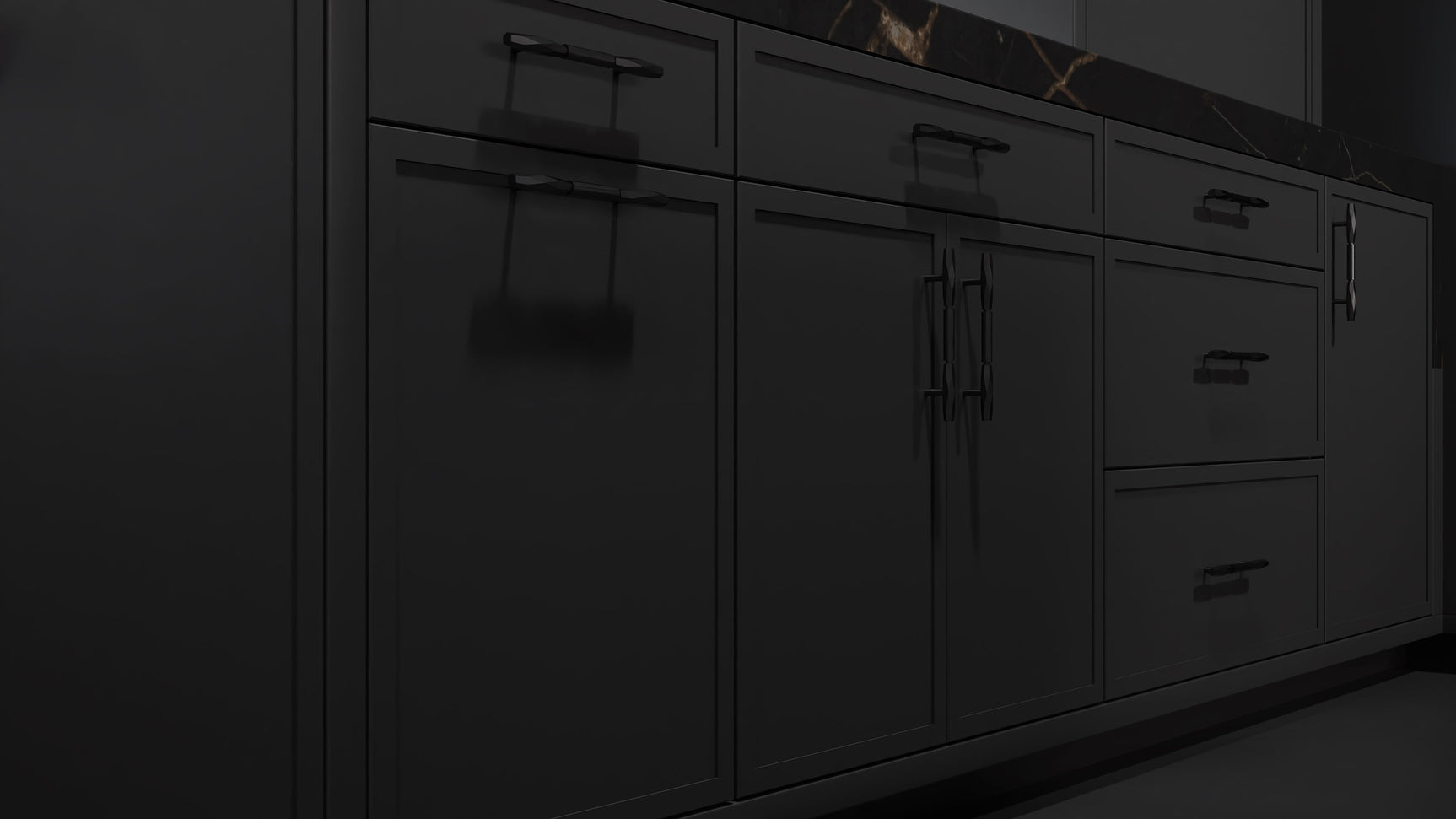 Montauk Simply Black ( Maple | Plain Cut [ Frameless • Satin • Painted ] - 10' X 10' Kitchen Cabinet ) | Assembled In USA