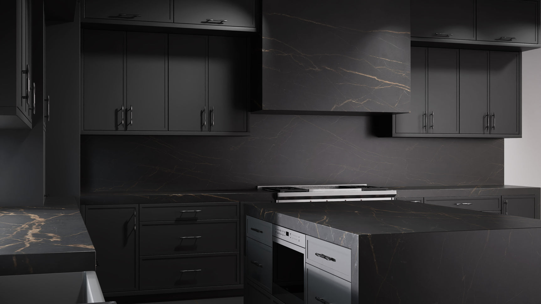 Montauk Simply Black ( Maple | Plain Cut [ Frameless • Satin • Painted ] - 10' X 10' Kitchen Cabinet ) | Assembled In USA