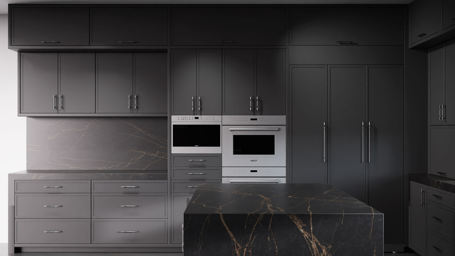 Montauk Simply Black ( Maple | Plain Cut [ Frameless • Satin • Painted ] - 10' X 10' Kitchen Cabinet ) | Assembled In USA