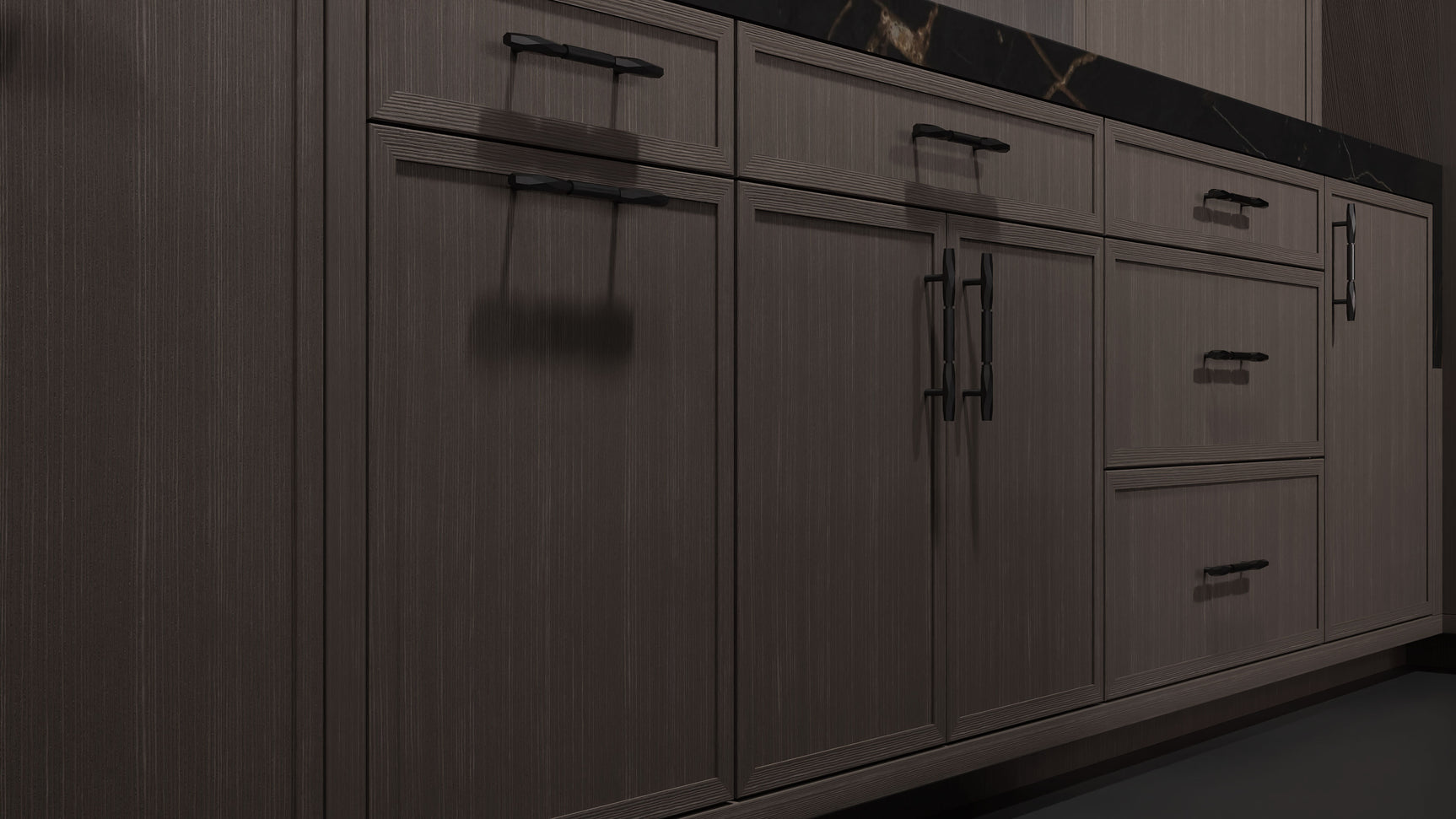 Montauk Urban Oak ( White_Oak | Rift Cut [ Frameless • Wire Brushed • Stained ] - 10' X 10' Kitchen Cabinet ) | Assembled In USA