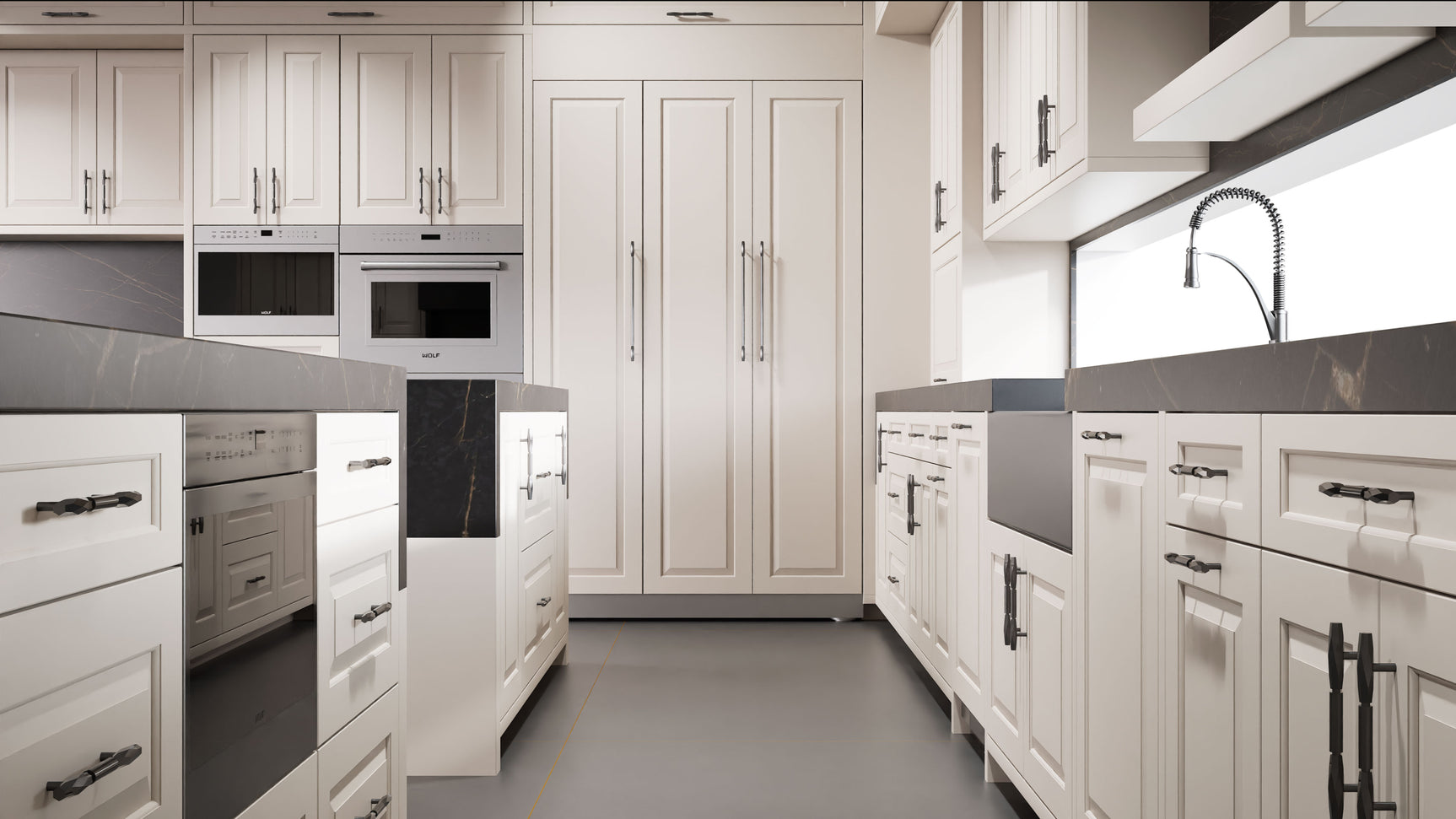 Newhaven Anew Gray ( Maple | Plain Cut [ Frameless • Satin • Painted ] - 10' X 10' Kitchen Cabinet ) | Assembled In USA