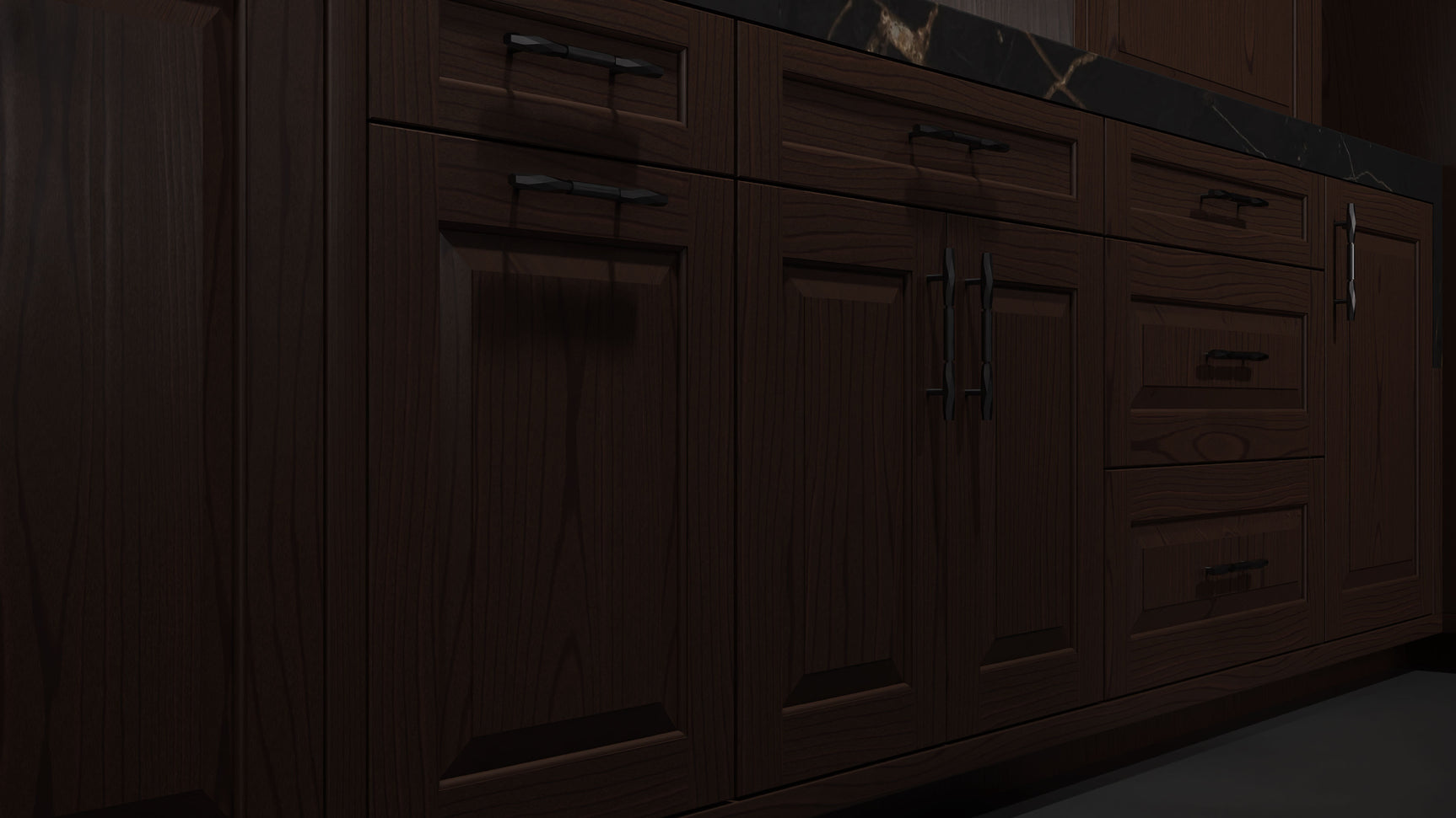 Newhaven Cherry Black Walnut ( Cherry | Plain Cut [ Frameless • Satin • Stained ] - 10' X 10' Kitchen Cabinet ) | Assembled In USA