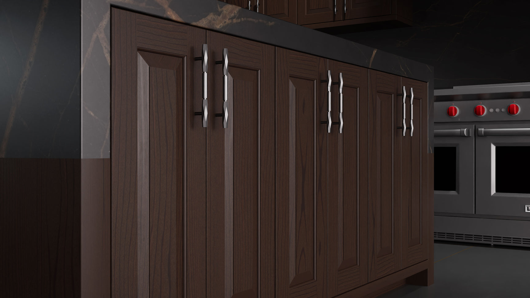 Newhaven Cherry Black Walnut ( Cherry | Plain Cut [ Frameless • Satin • Stained ] - 10' X 10' Kitchen Cabinet ) | Assembled In USA