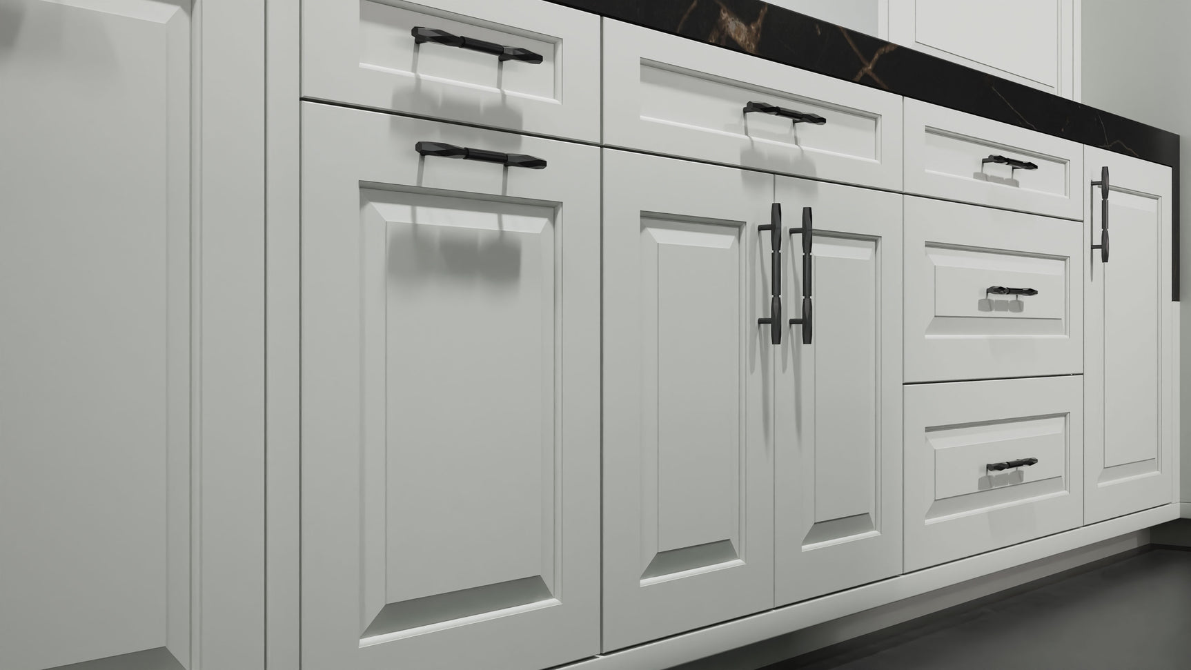 Newhaven Dove Gray ( Maple | Plain Cut [ Frameless • Satin • Painted ] - 10' X 10' Kitchen Cabinet ) | Assembled In USA