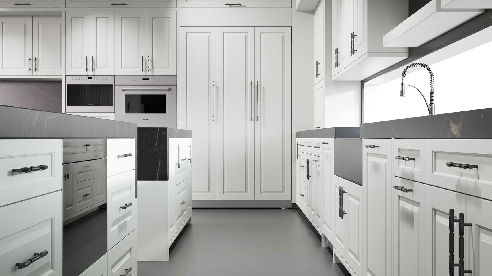 Newhaven Dove Gray ( Maple | Plain Cut [ Frameless • Satin • Painted ] - 10' X 10' Kitchen Cabinet ) | Assembled In USA