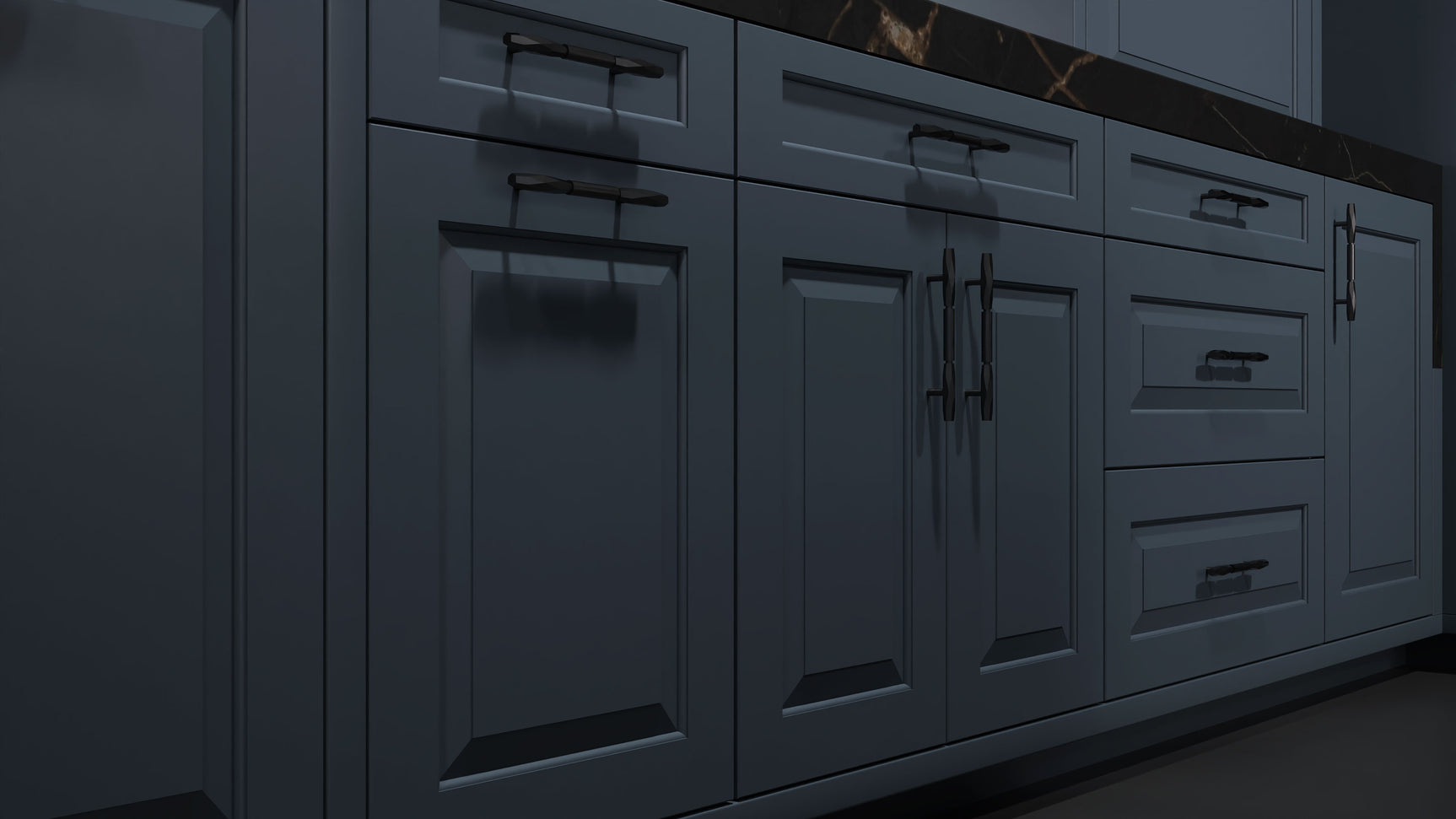 Newhaven Midnight Blue ( Maple | Plain Cut [ Frameless • Satin • Painted ] - 10' X 10' Kitchen Cabinet ) | Assembled In USA