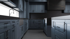 Newhaven Midnight Blue ( Maple | Plain Cut [ Frameless • Satin • Painted ] - 10' X 10' Kitchen Cabinet ) | Assembled In USA