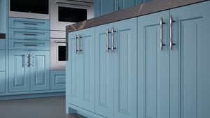 Newhaven Oceana Blue ( Maple | Plain Cut [ Frameless • Satin • Painted ] - 10' X 10' Kitchen Cabinet ) | Assembled In USA