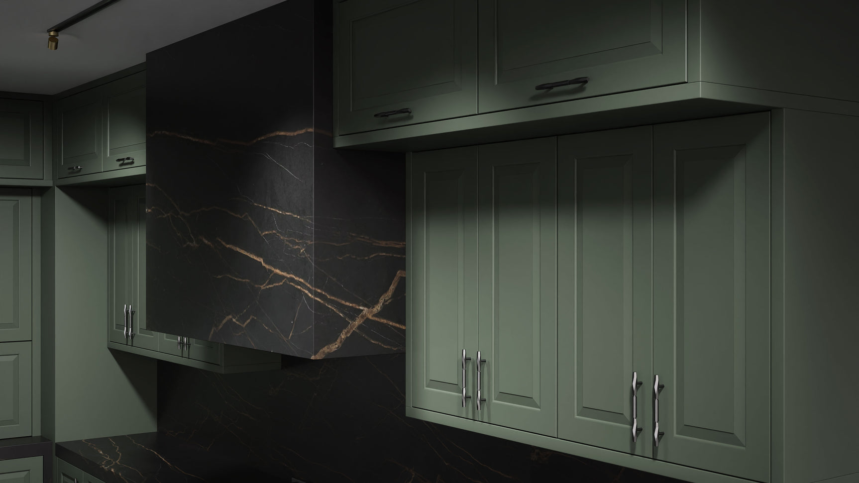 Newhaven Pewter Green ( Maple | Plain Cut [ Frameless • Satin • Painted ] - 10' X 10' Kitchen Cabinet ) | Assembled In USA