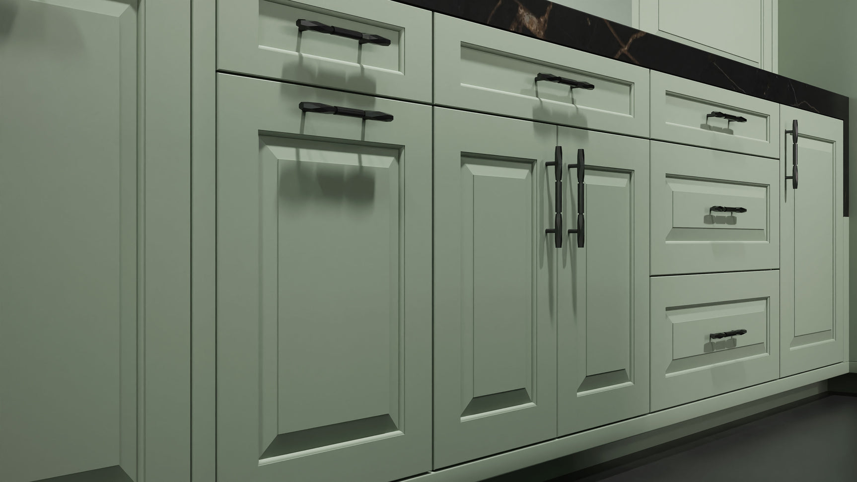 Newhaven Sage Green ( Maple | Plain Cut [ Frameless • Satin • Painted ] - 10' X 10' Kitchen Cabinet ) | Assembled In USA