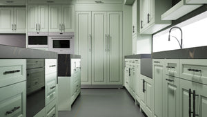 Newhaven Sage Green ( Maple | Plain Cut [ Frameless • Satin • Painted ] - 10' X 10' Kitchen Cabinet ) | Assembled In USA