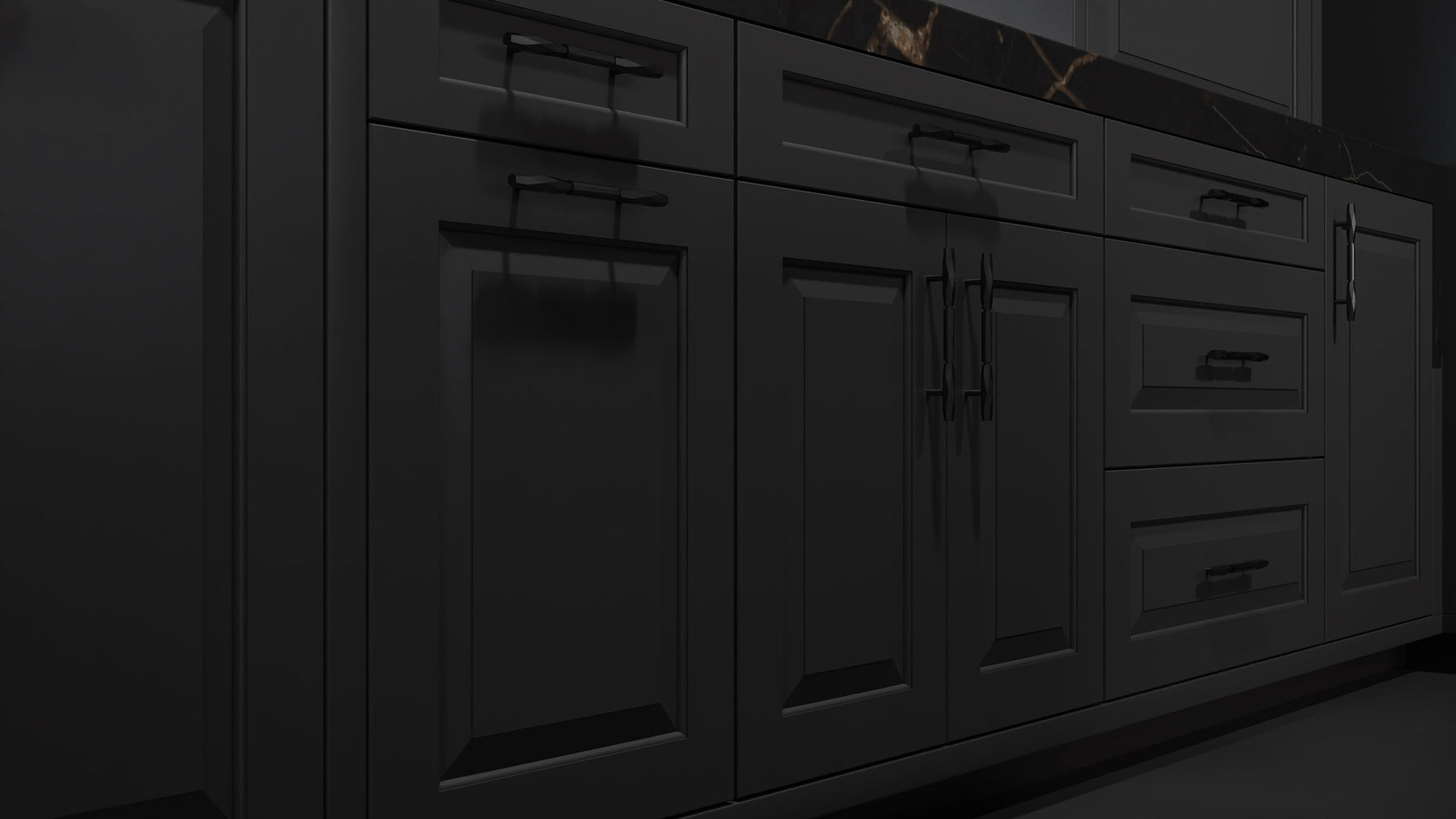 Newhaven Simply Black ( Maple | Plain Cut [ Frameless • Satin • Painted ] - 10' X 10' Kitchen Cabinet ) | Assembled In USA