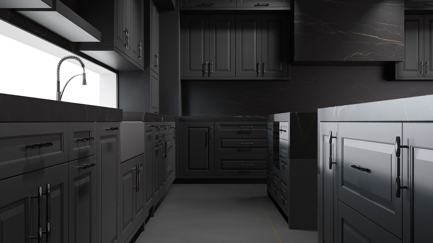 Newhaven Simply Black ( Maple | Plain Cut [ Frameless • Satin • Painted ] - 10' X 10' Kitchen Cabinet ) | Assembled In USA