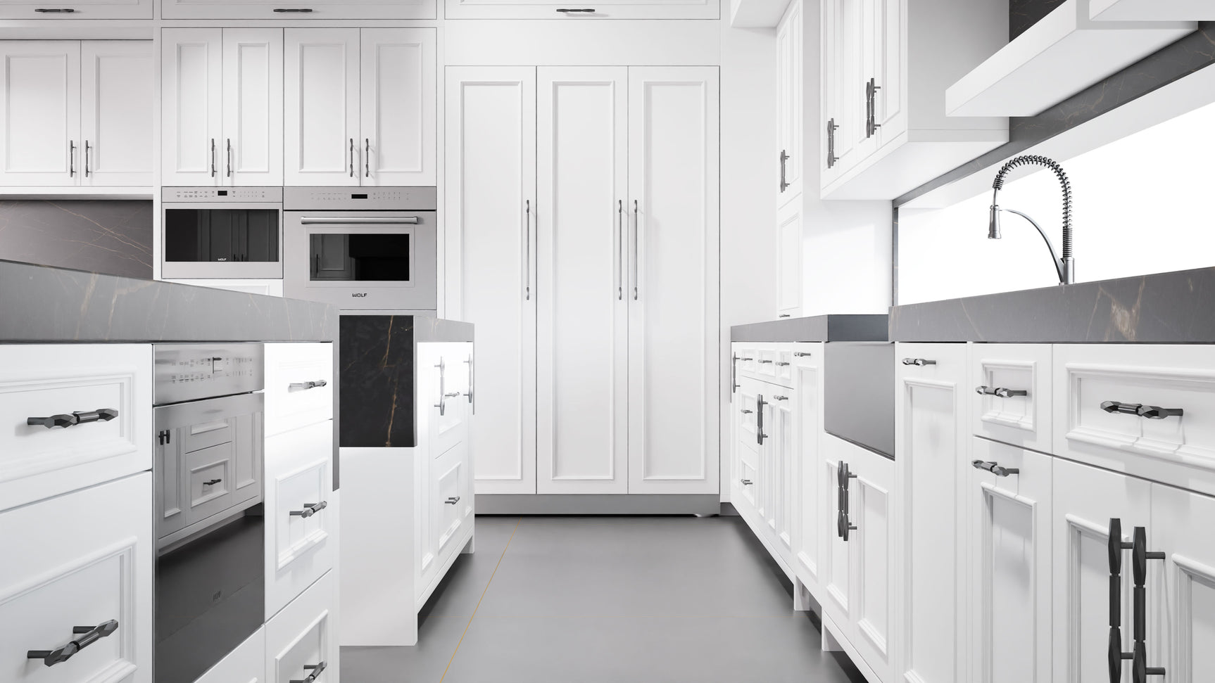 Ridgewood Bright White ( Maple | Plain Cut [ Frameless • Satin • Painted ] - 10' X 10' Kitchen Cabinet ) | Assembled In USA