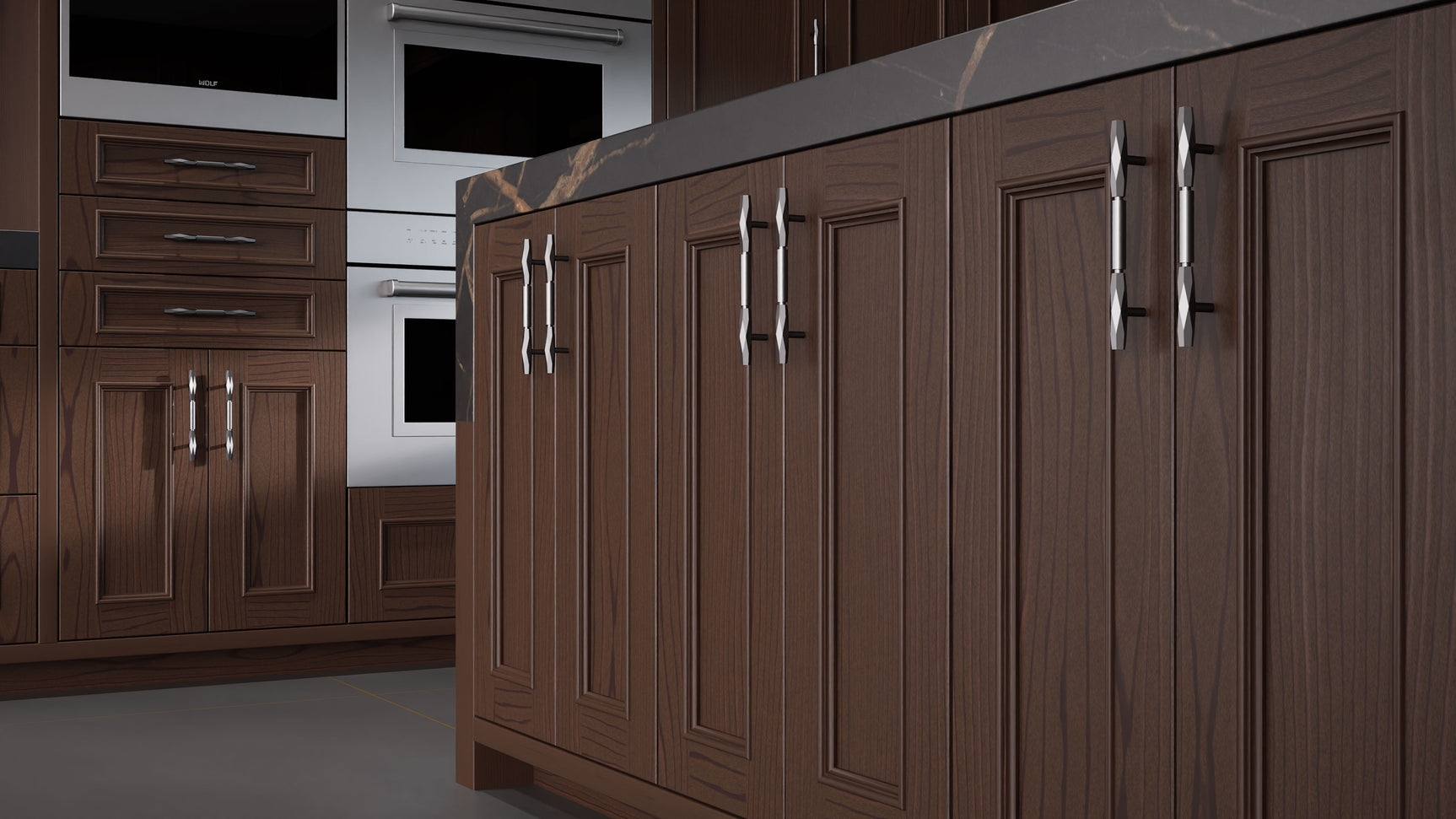 Ridgewood Cherry Black Walnut ( Cherry | Plain Cut [ Frameless • Satin • Stained ] - 10' X 10' Kitchen Cabinet ) | Assembled In USA