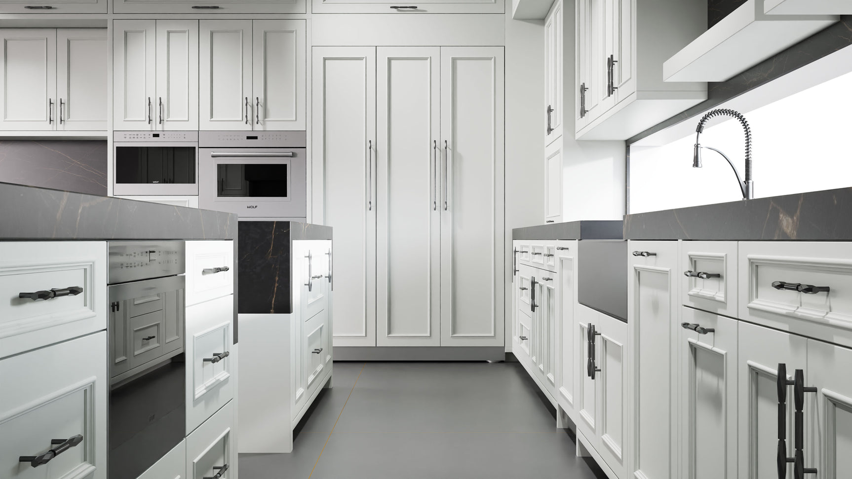 Ridgewood Dove Gray ( Maple | Plain Cut [ Frameless • Satin • Painted ] - 10' X 10' Kitchen Cabinet ) | Assembled In USA