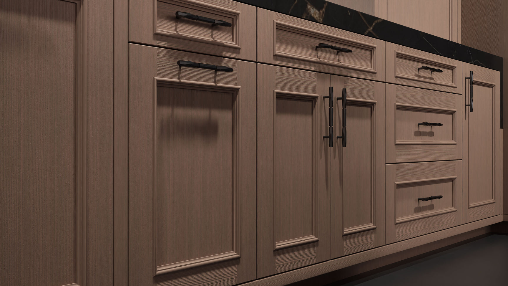 Ridgewood Dusk Gray Oak ( White_Oak | Rift Cut [ Frameless • Wire Brushed • Stained ] - 10' X 10' Kitchen Cabinet ) | Assembled In USA