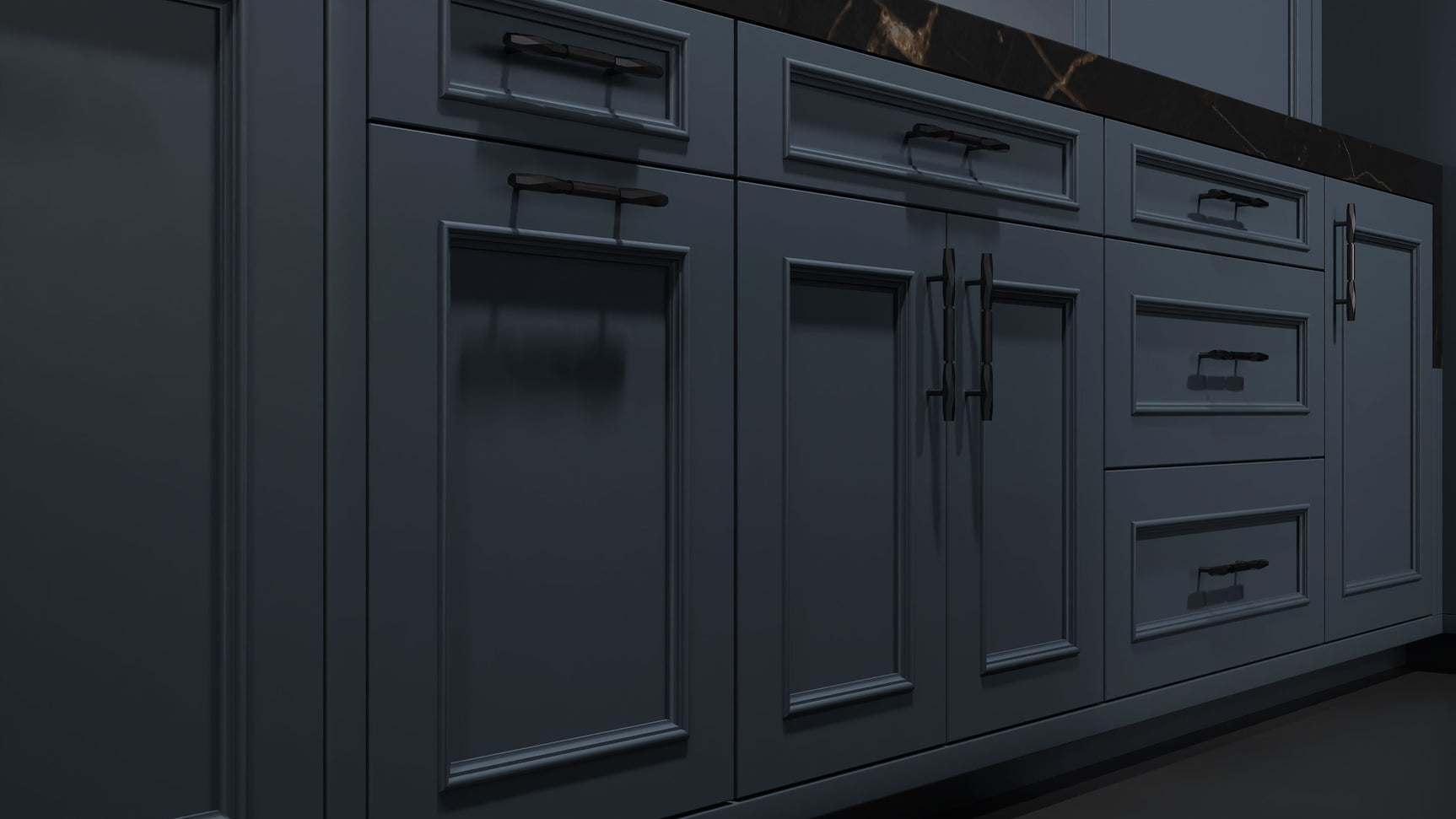 Ridgewood Midnight Blue ( Maple | Plain Cut [ Frameless • Satin • Painted ] - 10' X 10' Kitchen Cabinet ) | Assembled In USA