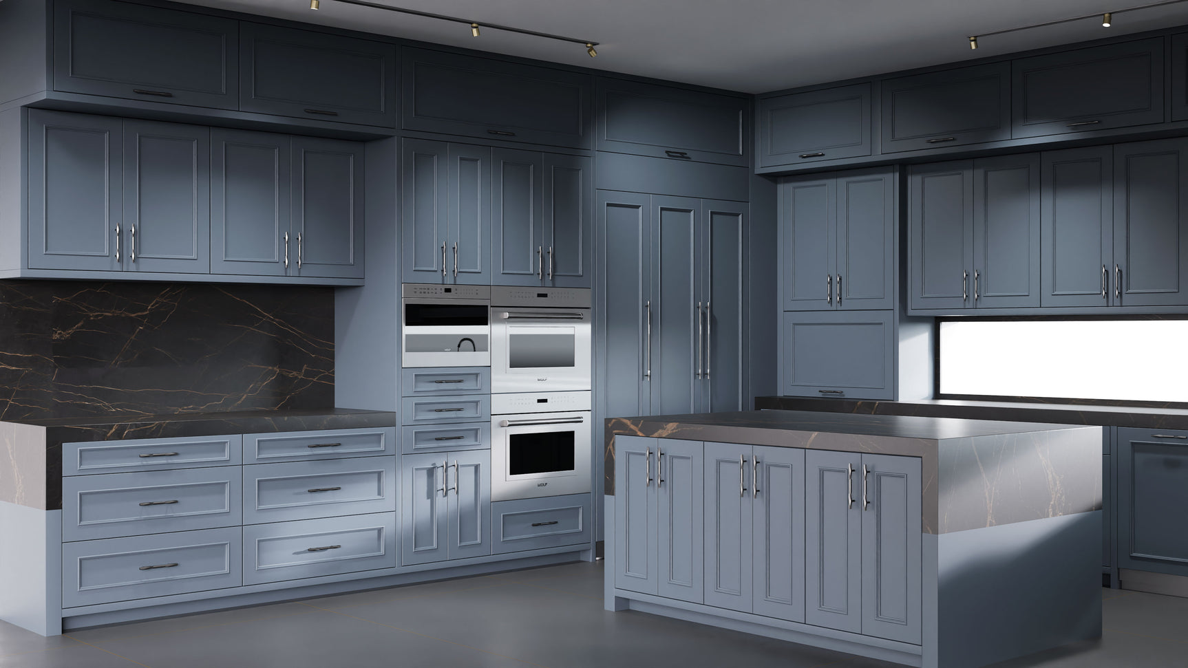 Ridgewood Midnight Blue ( Maple | Plain Cut [ Frameless • Satin • Painted ] - 10' X 10' Kitchen Cabinet ) | Assembled In USA