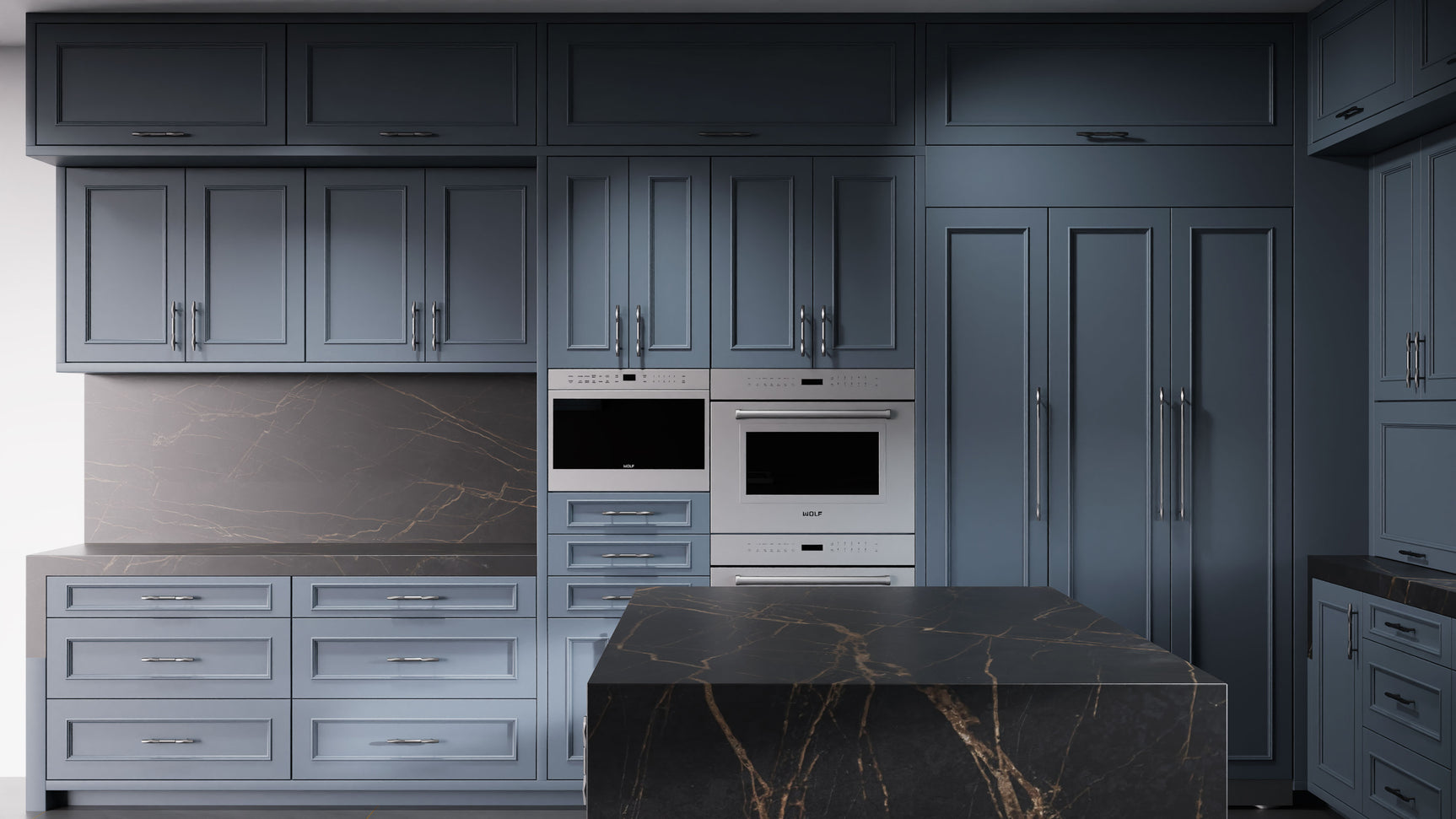 Ridgewood Midnight Blue ( Maple | Plain Cut [ Frameless • Satin • Painted ] - 10' X 10' Kitchen Cabinet ) | Assembled In USA