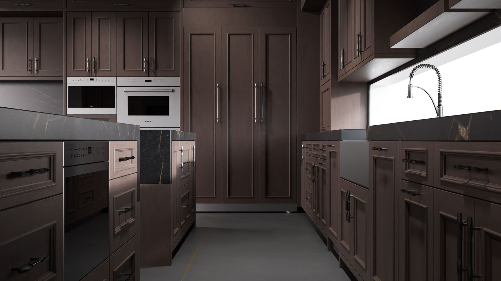 Ridgewood Misty Gray ( Cherry | Plain Cut [ Frameless • Satin • Stained ] - 10' X 10' Kitchen Cabinet ) | Assembled In USA